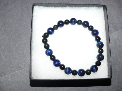 Blue Tiger Eye and Black Obsidian Bracelet