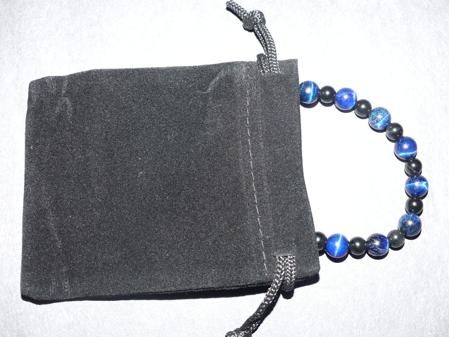 Blue Tiger Eye and Black Obsidian Bracelet