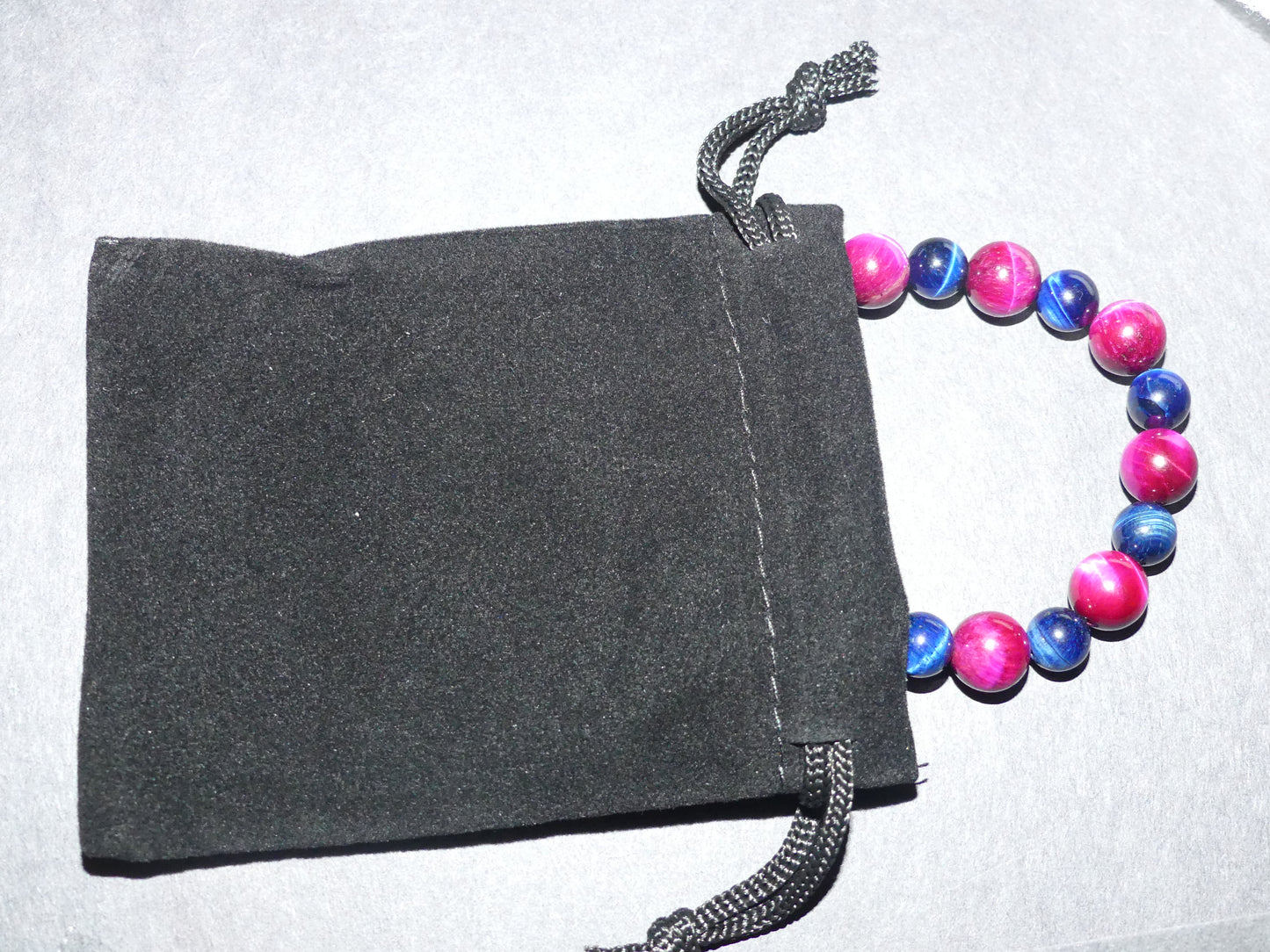 Blue and Pink Tiger Eye Bracelet with Obsidian Ends