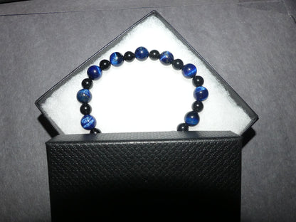 Blue Tiger Eye and Black Obsidian Bracelet