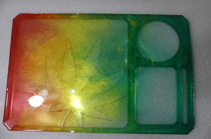 Marijuana Leaf Shatter Resistant Resin Rolling Tray [Food Safe Epoxy]